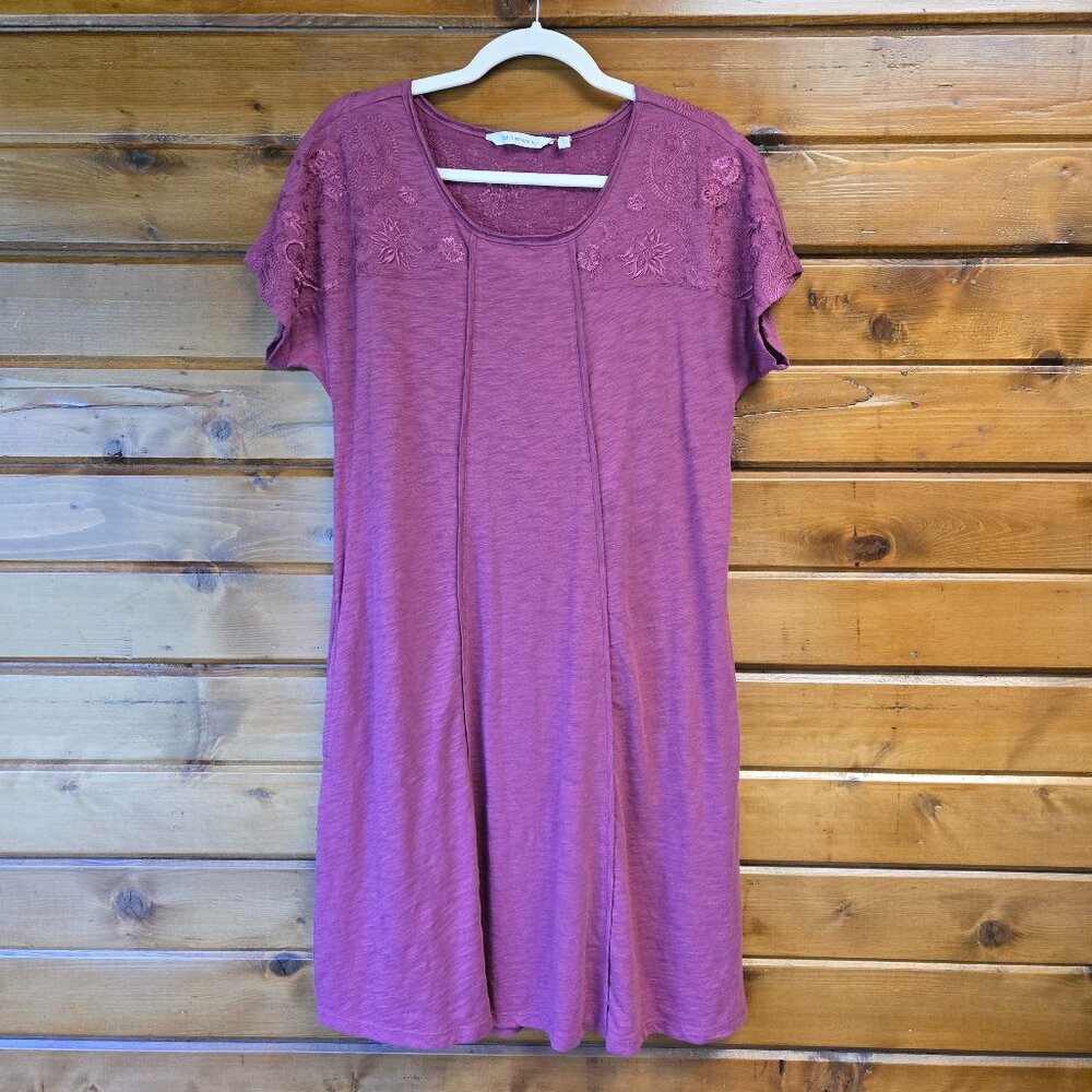 Soft Surroundings Dusty Berry Colored Embroidered Cotton Dress with Pockets XS